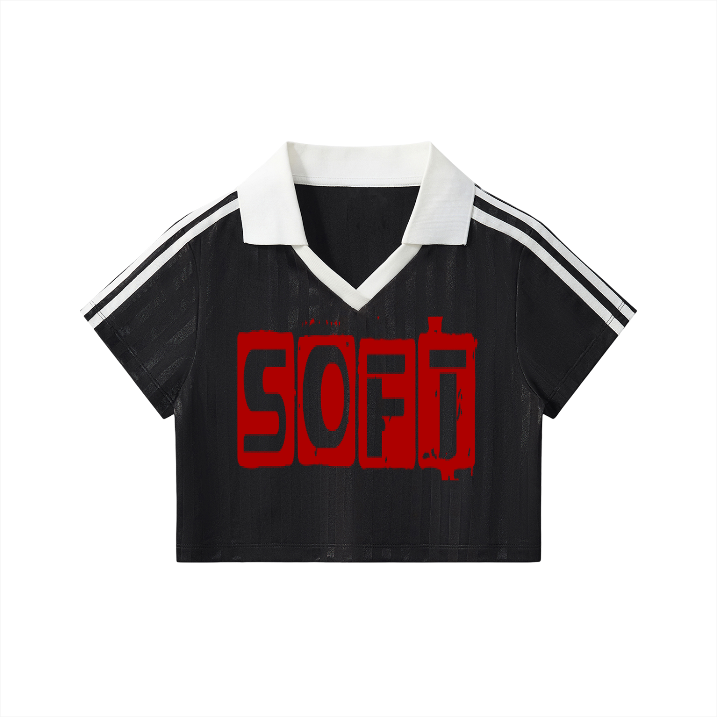 Contrast Collar Striped Cropped Jersey